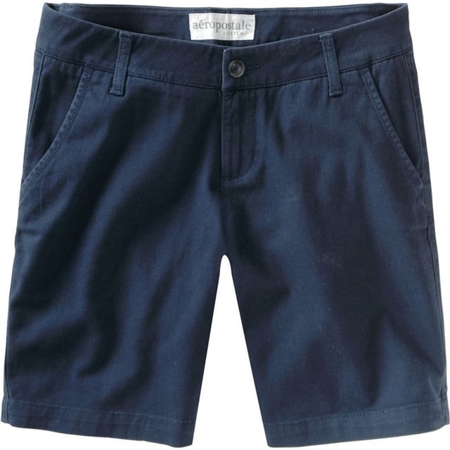 Aeropostale - Bermudas informales con frente plano para mujer, azul, 7/8