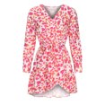 thumbnail image 5 of Women's Floral Tie Front Ruffle Mini Dress V Neck Short Sleeve A Line Flare Dresses Casual Flowy Summer Dress, 5 of 7