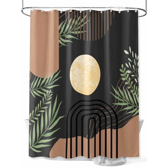 Boho Black Stall Shower Curtain, Waterproof Shower Curtains for Bathroom, Brown Modern Stripes Moon Abstract Leaf Washable Fabric Cloth Bath Curtain for Bathtub Decoration with Hooks 36x72 Inches