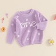 thumbnail image 3 of BemeyourBBs Baby Girl First Birthday Outfit One Embroidery Sweater Pullover Oversized Knit 1st Birthday Winter Cute Clothes, 3 of 7