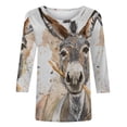 thumbnail image 3 of Blouses pour Femmes Mode, Mode T-Shirt Décontracté Imprimé Col Rond Manches 3/4 Blouse, 3 of 5