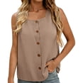 thumbnail image 2 of Endives Womens Cotton Linen Tank Top Summer Button Decorated Vest Versatile Comfortable Loose Sleeveless T Shirt Pullover Top Coffee, 2 of 4