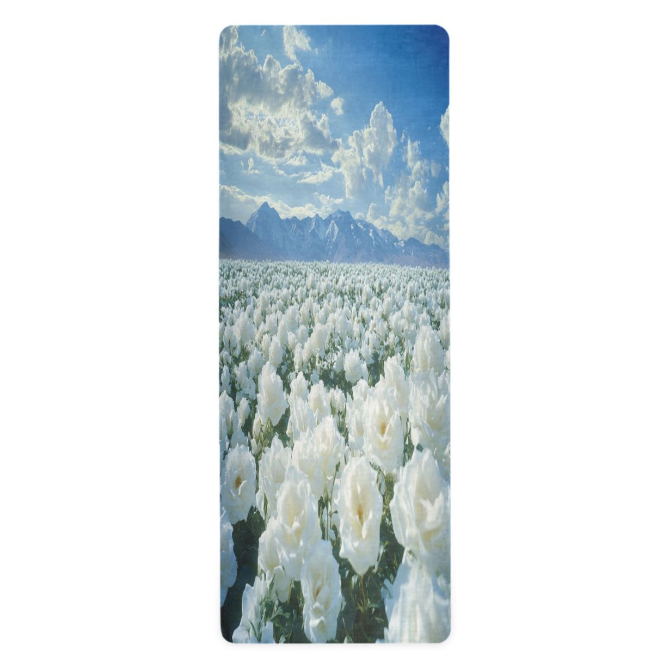 BZSMCE Yoga Mat Women White Roses with Mountain Backdrop Fitness Mat