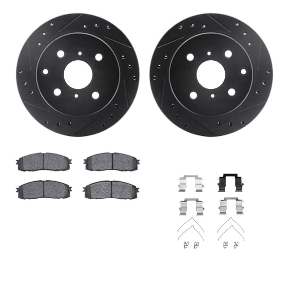 Dynamic Friction Company Rear Brake Rotors-Drilled and Slotted-Black with 5000 Advanced Brake Pads includes Hardware 8512-76018