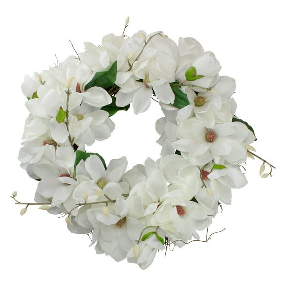 Northlight White Magnolias Spring Artificial Plant & Flower Wreath 24"