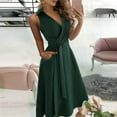 thumbnail image 3 of Bigersell Womens Summer Sleeveless T Shirt Dress Women's Casual Loose Bandage Sleeveless Solid V-Neck Ankle-Length Dress Big & Tall Faux-Wrap Dress Style 9320, Female Mid-Length Dresses Army Green M, 3 of 7