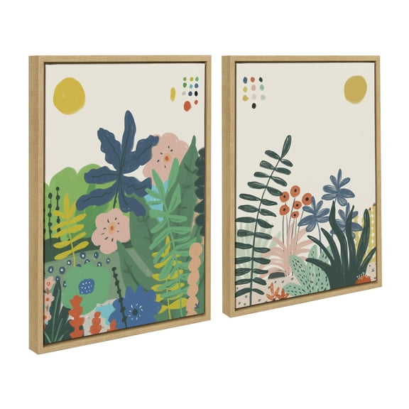 Kate and Laurel Sylvie Zen Garden 1 and 2 Framed Canvas Wall Art Set by Kelly Knaga, 2 piece 18x24 Natural, Modern Bright Colorful Nature Art for Wall Home Decor
