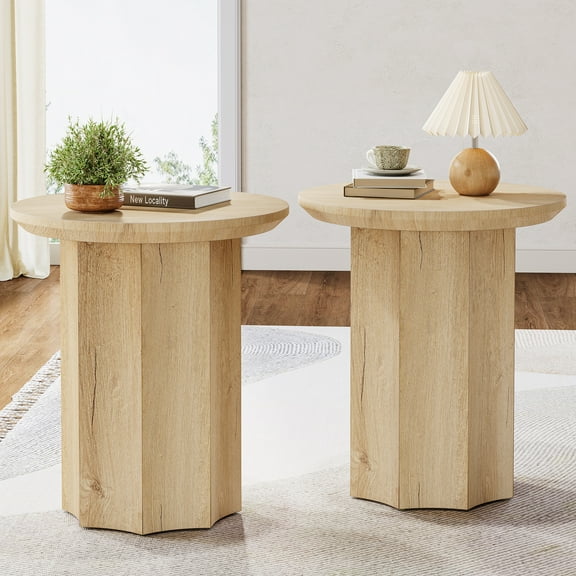 Tribesigns Round End Table Set of 2, Wooden Pedestal Side Table with Octagonal Base, Modern Nightstand for Living Room, Bedroom, Easy Assembly (Set of 2)