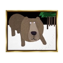 Stupell Industries Happy Winter Bear Paw Prints Graphic Art Metallic Gold Floating Framed Canvas Print Wall Art, Design by Carla Daly