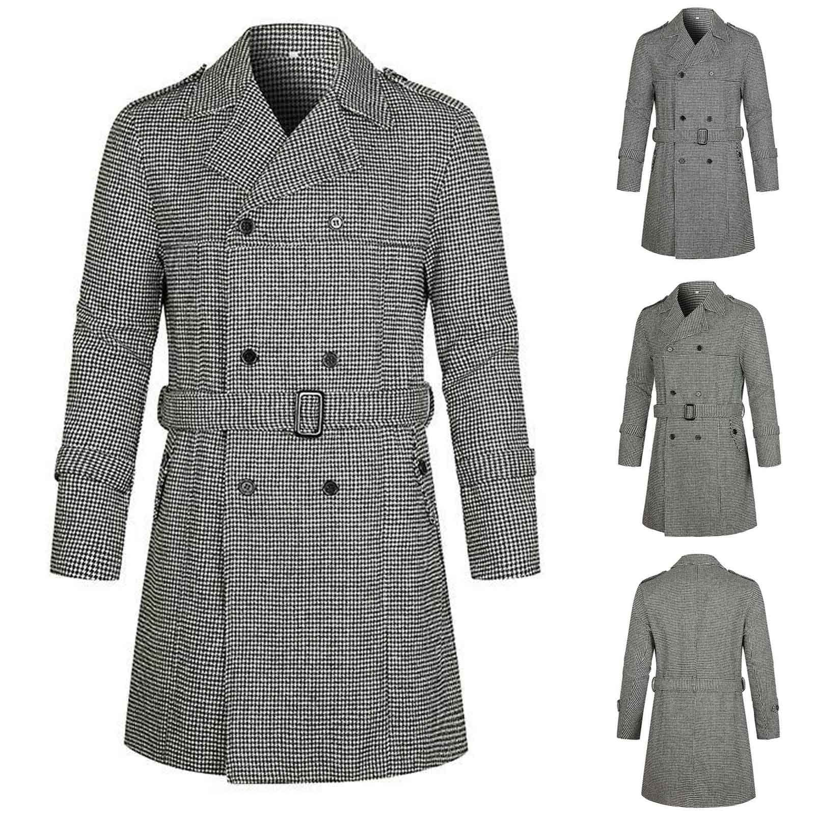 ZCFZJW Mens Trench Coat Wool Blend Top Pea Coat Winter Lapel Mid
