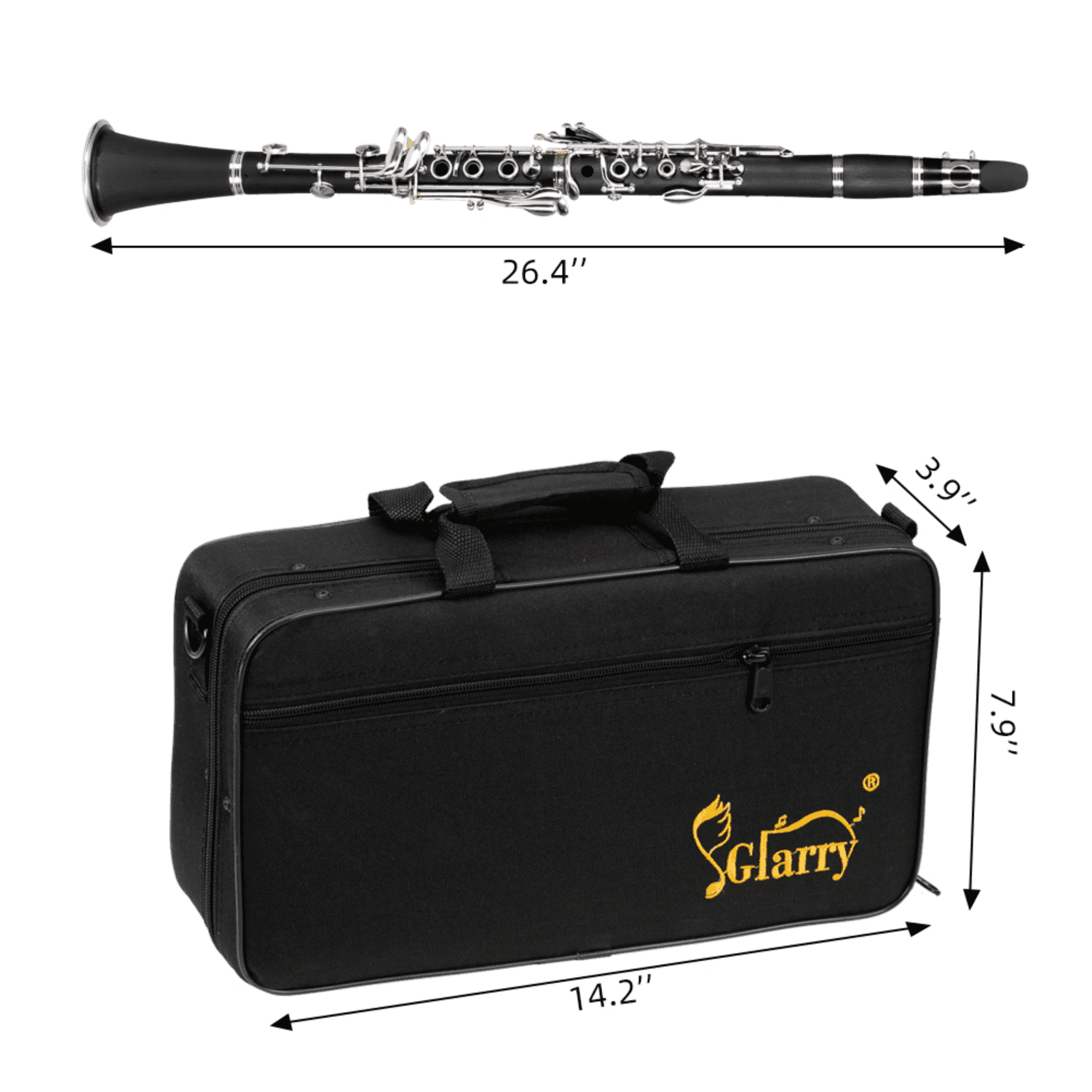 Hassch Bb Clarinet For Beginners, 17 Keys Flat B Clarinet with Case, Gloves, 2 Mouthpiece Connectors, 10 Reeds and Other Accessories, Black