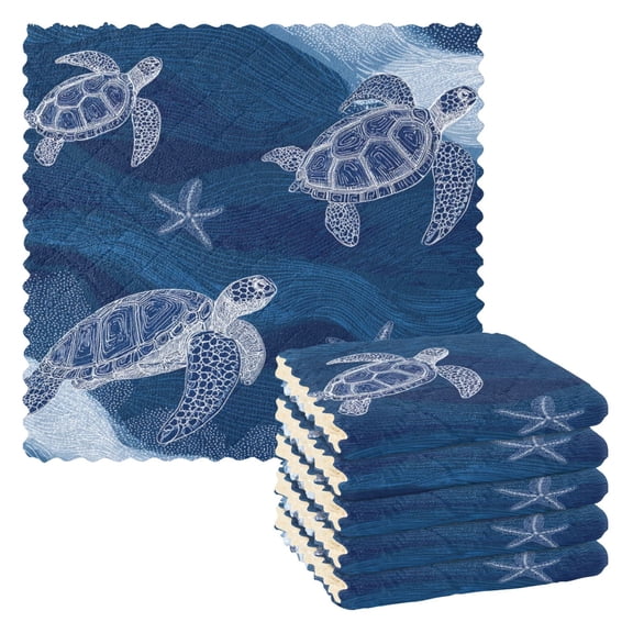 6 Pieces of Kitchen Towels 11x11Inch Kitchen Dish Cloths Kitchen Dish Towels Reuseable Cleaning Cloths Turtle and Starfish
