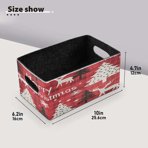 BZSMCE Shelf Baskets Dark Red Plaid and Reindeer Pattern Storage Cube Bins 10.1*6.3*4.7in Set of 2