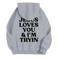 thumbnail image 4 of Women's 2 Piece Sweatsuits Long Sleeve Jesus Letter Print Christian Hooded Pullover Tops and Jogger Pant Casual Fall Comfy Fashion Tracksuit Sets, 4 of 6