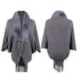 thumbnail image 4 of Xfvqtps Women Cape Faux Fur Collar Cloak Crochet Fringed Hem Solid Color Loose Windproof Coldproof Warm Winter Long Coat Gray, 4 of 5