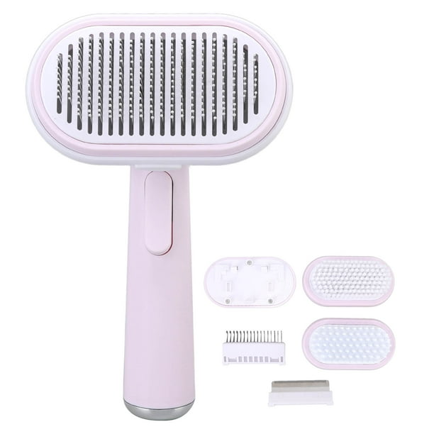 Cepillo rebanador para mascotas 5 en 1, depilación con un botón, apertura automática de nudos, aseo para perros, masaje, juego de cepillos para el cabello para perros y gatos, rosa, 5 en 1