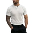 thumbnail image 3 of Kladzum Men's Basic Shirts Short Sleeve Henry Neck Boxy Solid Color Casual Shirts Breathable Comfort Summer Daily Work Versatile Shirts S-3XL, 3 of 10