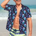thumbnail image 7 of Pofeuu Skull Flower Blue Print Hawaiian Shirt for Men Sleeves Casual Button Down Summer Beach Dress Shirts T-Shirts,XX-Large, 7 of 7