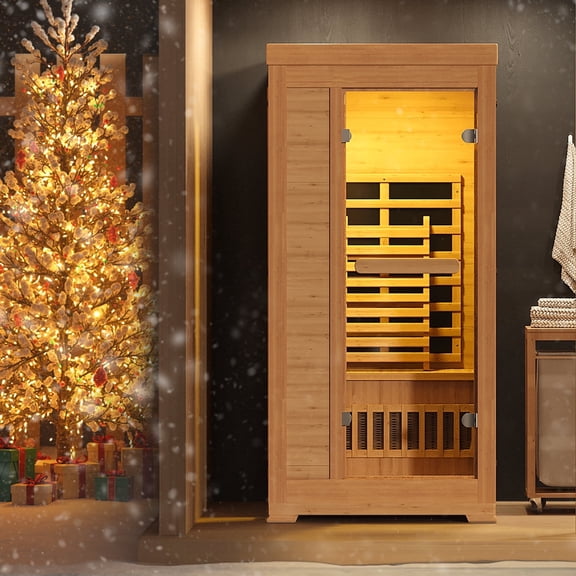 LAZZO 6.3Ft 1-2 Person Infrared Sauna, Canadian Hemlock Indoor Dry Sauna, 7 Color Full Spectrum, 1745W 20Min Fast Heating with Music Speakers for Home & Gym
