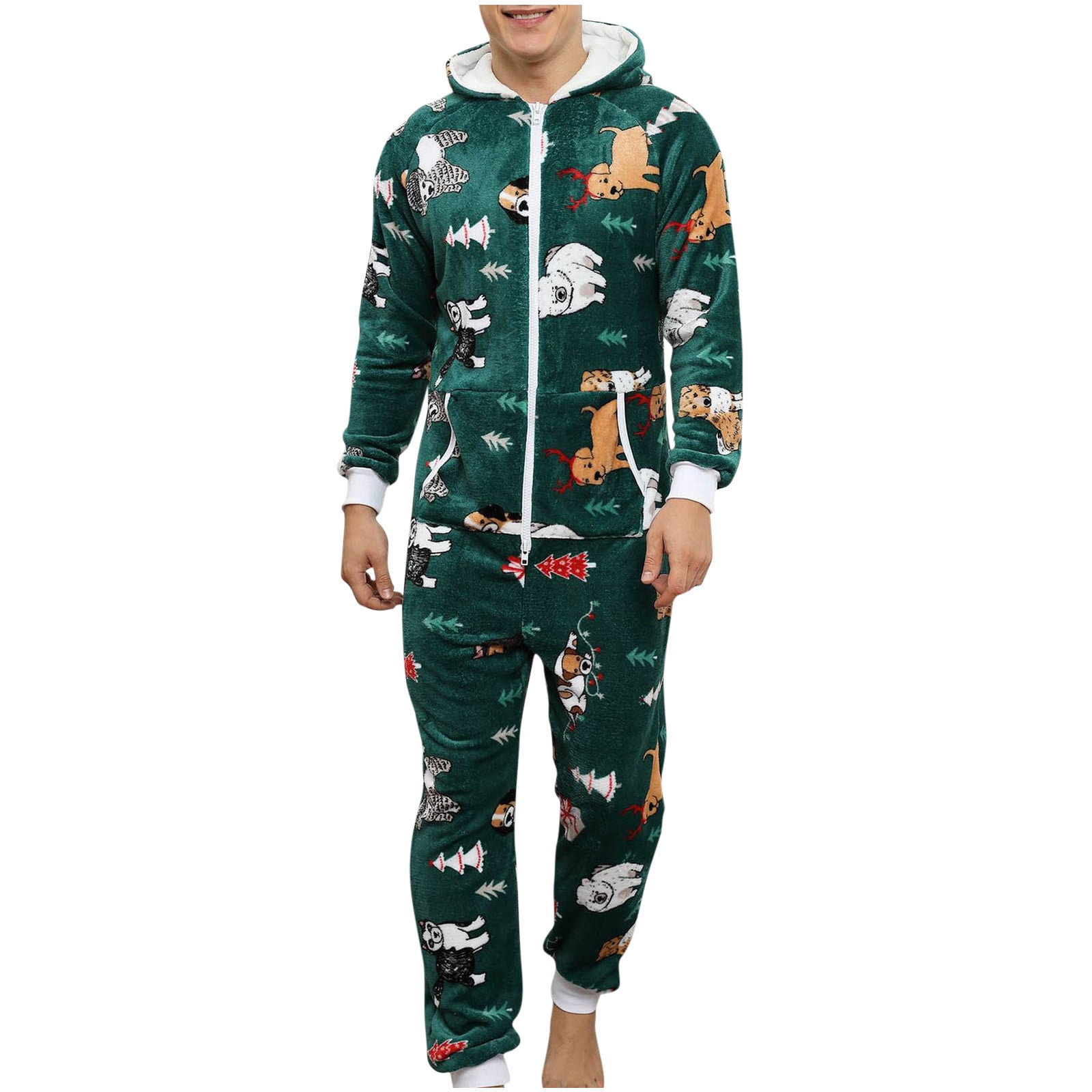 FITORON Mens Pajamas Jumpsuits Men Casual Hooded Zipper Flannelette