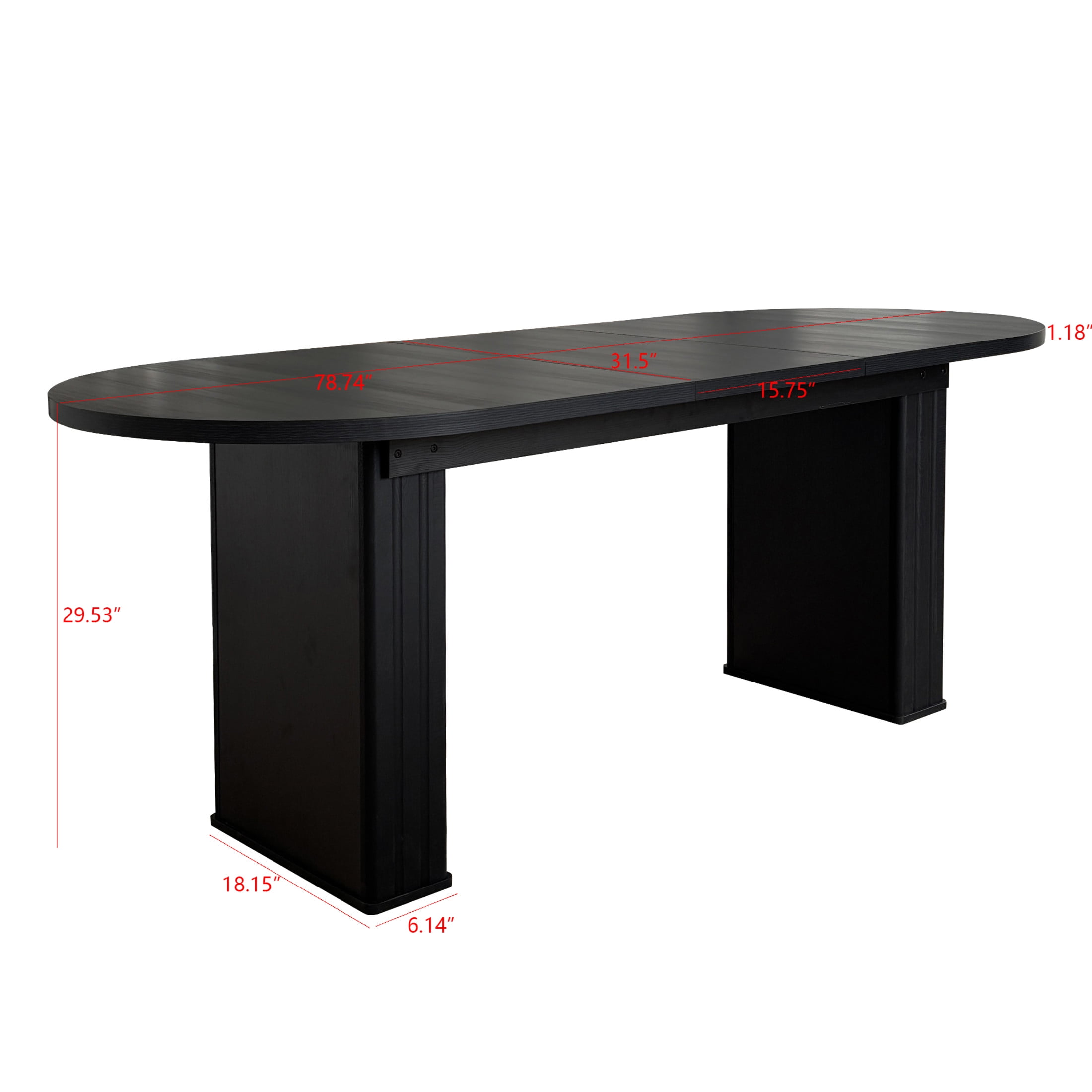 Noble House Phineas 78.74" Travertine-Inspired Oval Extendable Dining Table for 4–8, Wooden Strip Base, Black