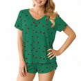 thumbnail image 4 of FRSASU Women Pajamas Set 2 Piece Cute Cherry Print Short Sleeve V Neck Top with Shorts Set Sleepwear with Pocket Green L(L), 4 of 8