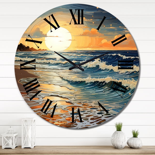 Designart "Shimmering Sands by the Beach II" Nautical & Beach Oversized Wall Clock