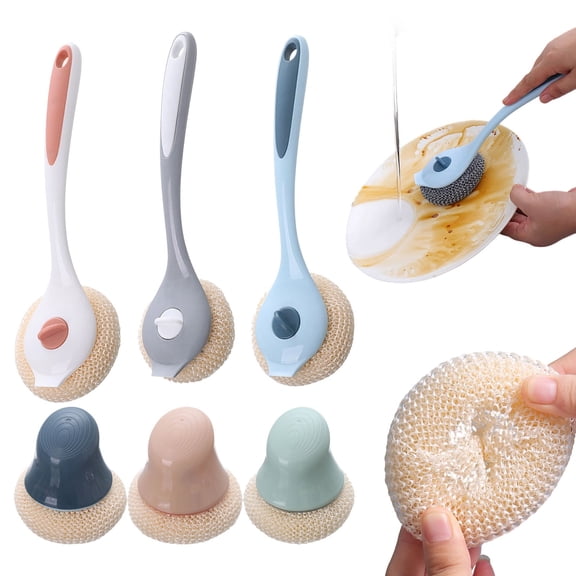 HomelyJoy Dish Brush, Dish Scrubber With Long Handle, Kitchen Scrub Brush, Cleaning Brush For Dishes, Pot And Dish Scrubber With Non-Scratch Mesh Head, For Pots, Pans, Sinks, RV, 1 Pc