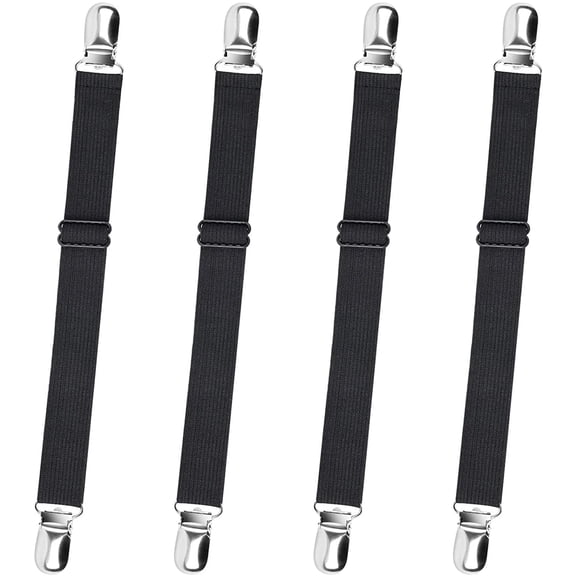 Bed Sheet Straps, 4Pcs Polyester Adjustable Elastic Fitted Sheet Straps Fasteners Non Slip Mattress Clips White 4Pcs