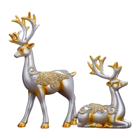 TISHITA 2pcs Resin Reindeer Statues for Home decoration Figurines Sculptures Living Room Shelf Accents Bookshelf Fireplace Items Christmas Gift - Silver