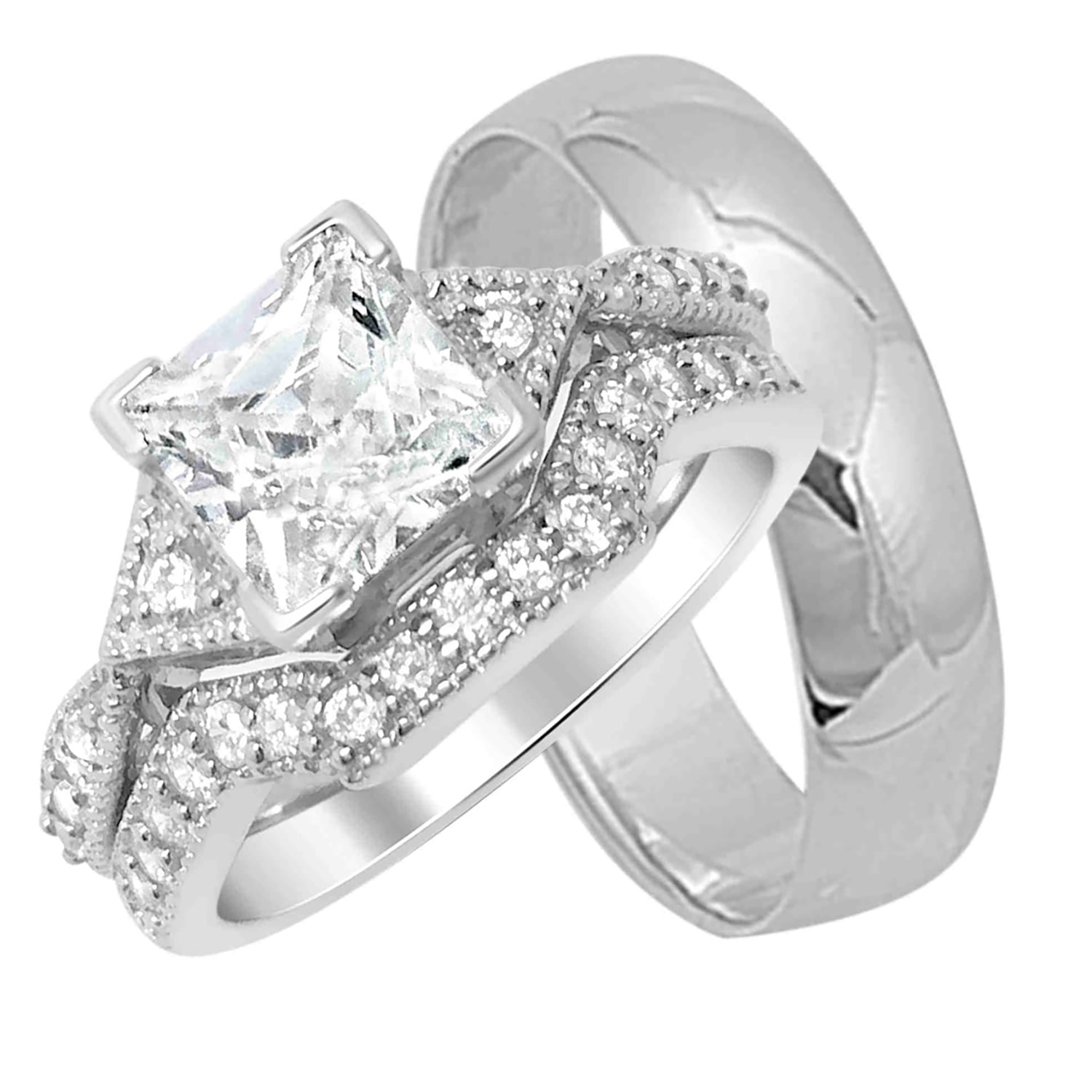 His Hers Wedding Rings, Couples Rings, Wedding Engagement Ring Set Him Her(6/7)