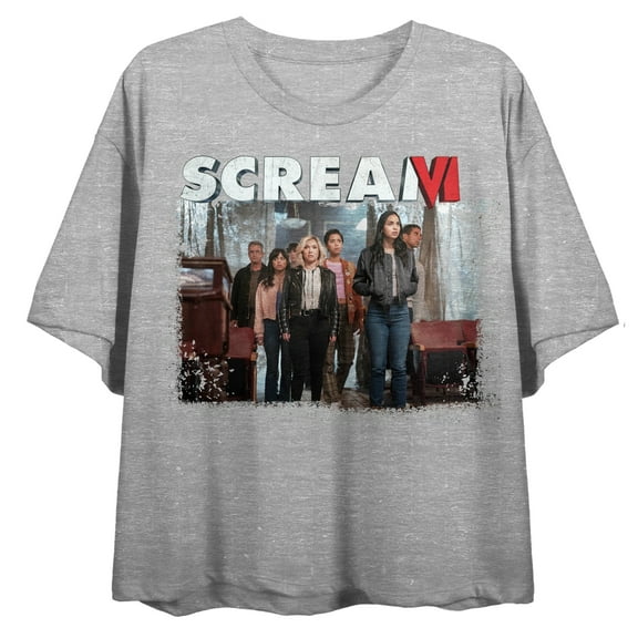 Scream 6 Photo Art Crew Neck Short Sleeve Gray Heather Women's Crop Top-Medium