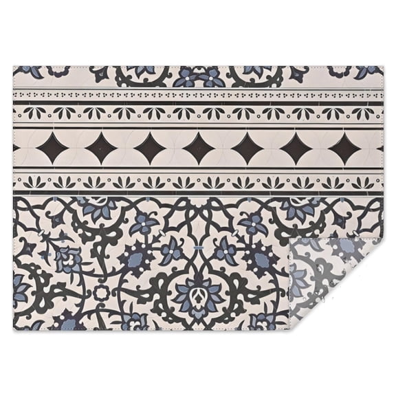 Blue Geometric Flower Diamond Pattern Rectangle Tablecloth 60"x84",Waterproof Polyester Rectangle Table Cloth, Wipeable Spillproof Polyester Tablecloth for Dining, Camping, Indoor and Outdoor
