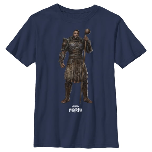 Boy's Black Panther: Wakanda Forever Lord M'Baku Standing Tall Graphic Tee Navy Blue Medium