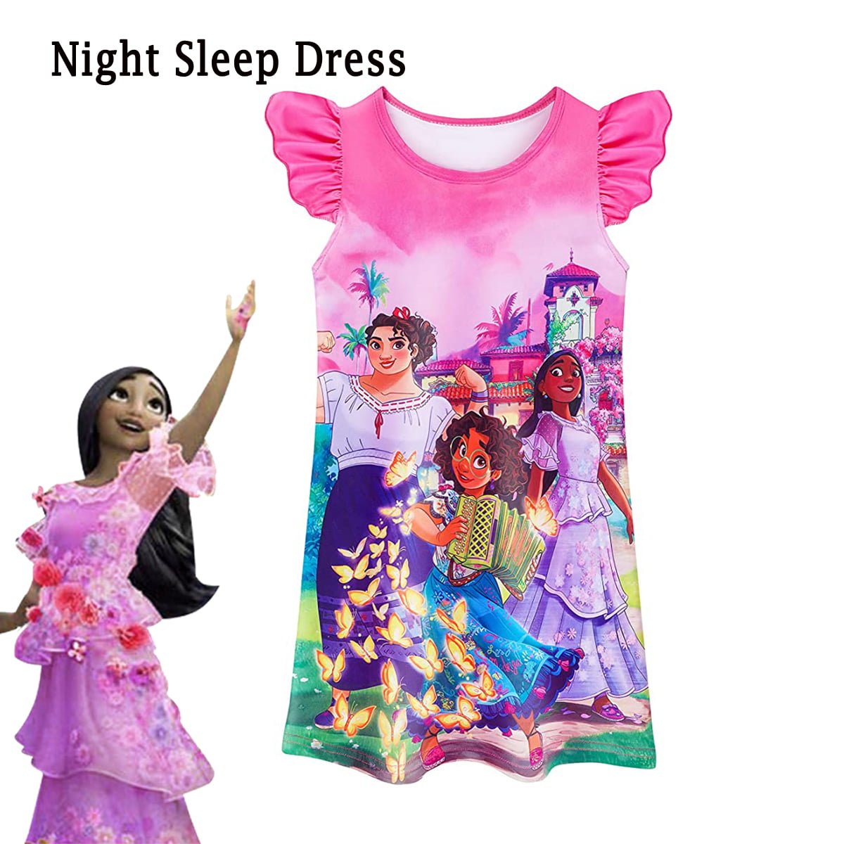 Encanto Mirabel Isabella Toddler Girls Princess Nightgown Sleepwear  Sleeping Dress For 3-8Years