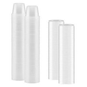 NYHI 100 Pack 1 oz Small Clear Plastic Cups Disposable Jello Shots with Snap on Leak Proof Lids Small Shot Cups Food Storage Containers for Party Portion Control Sauces Spices Liquid Dip
