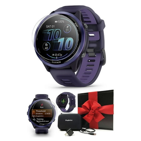 Garmin Forerunner 570 (47mm - Purple/Indigo) Running GPS Smartwatch Gift Box Bundle with PlayBetter HD Screen Protectors Wall Adapter & Hard Case