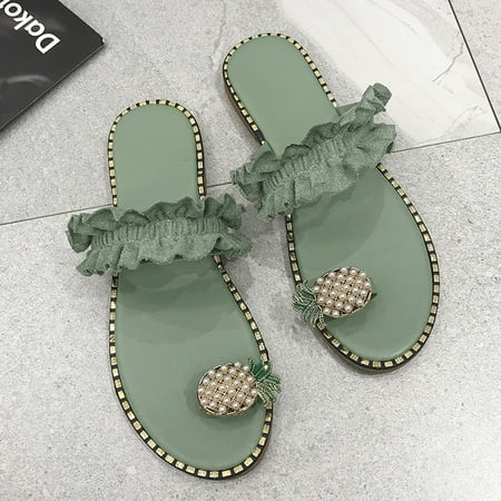 

Christmas Gifts Deals for Days Jovati Women s Pineapple Rhinestone Sandals Shiny Flat Slippers Summer Beach Clip Toe Flip Flops on Clearance