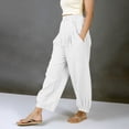 thumbnail image 2 of Dazajoo Cotton Linen Harem Pants Women Wide Leg Elastic Waist Joggers with Pockets Summer Casual Beach Vacation Pants,White,M, 2 of 7