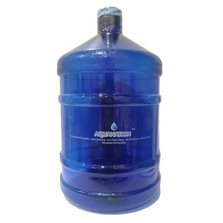 Gallon Water Container AquaNation 1 Gallon Polycarbonate Reusable Daily 8 Plastic Drinking Water Bottle Jug Container with Holder Drinking Canteen (Solid Blue) ()
