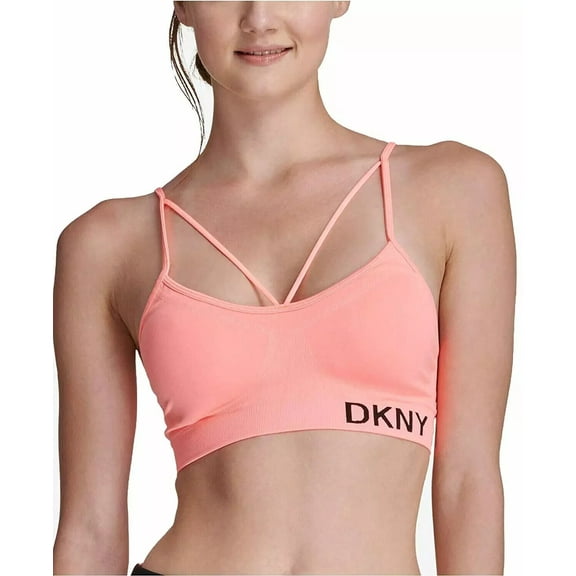 DKNY Women Sport Strappy Low Impact Sports Bra Top Neon orange Size XS MSRP $39