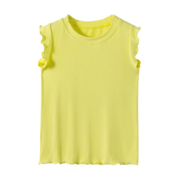 REDARER Girls Short Sleeve Tank Tops Round Neck Casual Top Comfortable Stretchy Summer Tee For Everyday Playful Wear,Color:Yellow,Size:9-10 Years