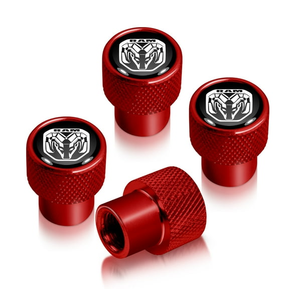 iPick Image for RAM 2019 up Logo in Black on Red Aluminum Tire Valve Stem Caps, Official Licensed
