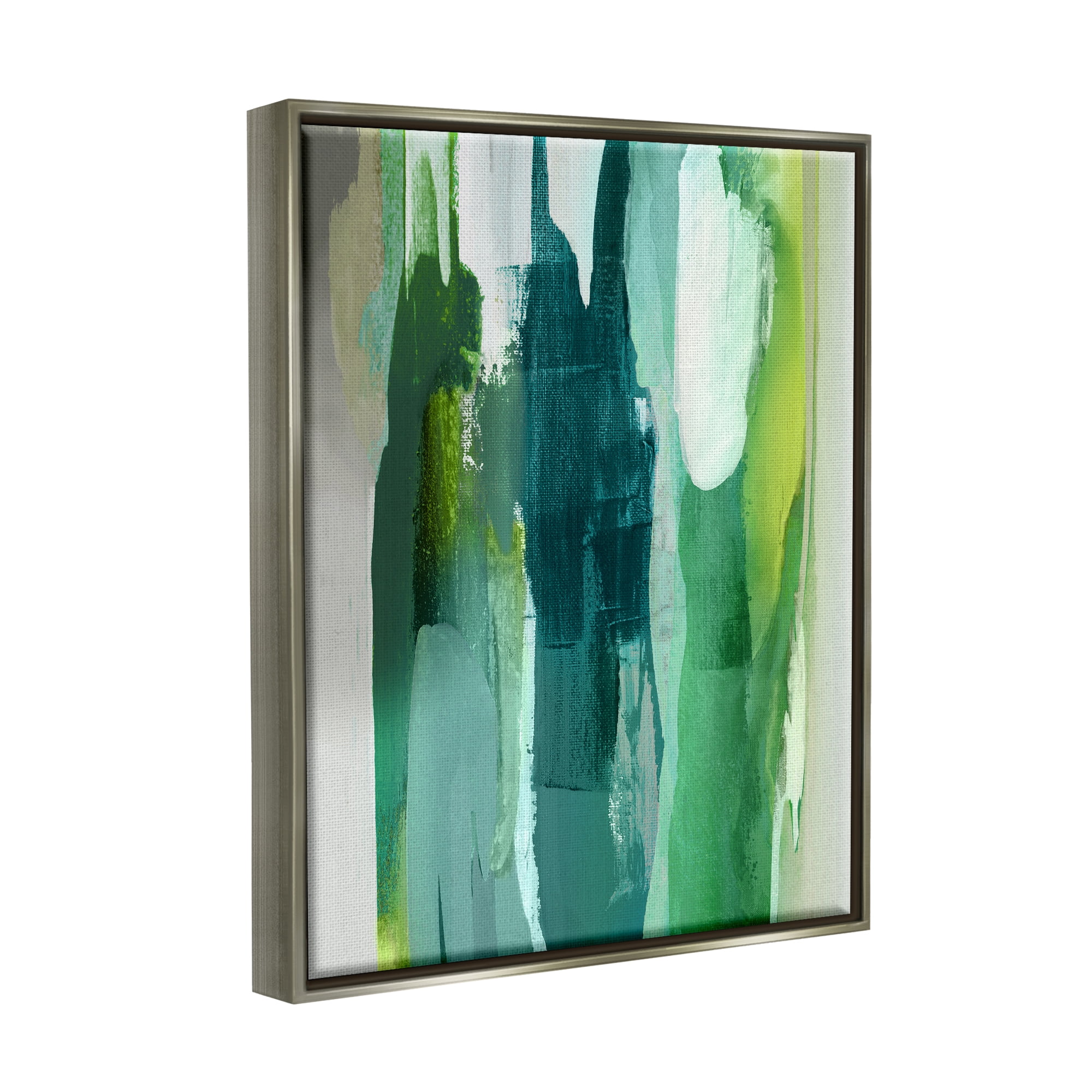 Stupell Industries Green Asymmetrical Abstract Abstract Painting Gray Floater Framed Art Print Wall Art, 17 x 21