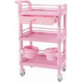 thumbnail image 4 of 3 Tiers Beauty Salon Rolling Trolley, Mobile Medical Trolley Cart with 2 Dirts Bucket, Esthetician Cart with Drawer Lockable Wheels, 3 Tier Heavy Duty SPA for Beauty Salon Hospital Lab (Pink), 4 of 14