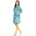 thumbnail image 4 of Sakkas Rosa Women's Boho Casual Long Sleeve Floral Tunic Dress Cover Up Midi Top - 569-Turq - S/M, 4 of 5