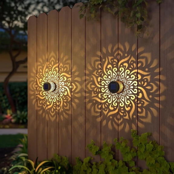 Decorative Solar Mandala Lights,Metal Solar Mandala Lights Outdoor Wall Lights Solar Powered Deck Step/Wall Lights Waterproof Solar Fence Light for Garden Post Patio Backyard Yard Decor,1Pcs(D)