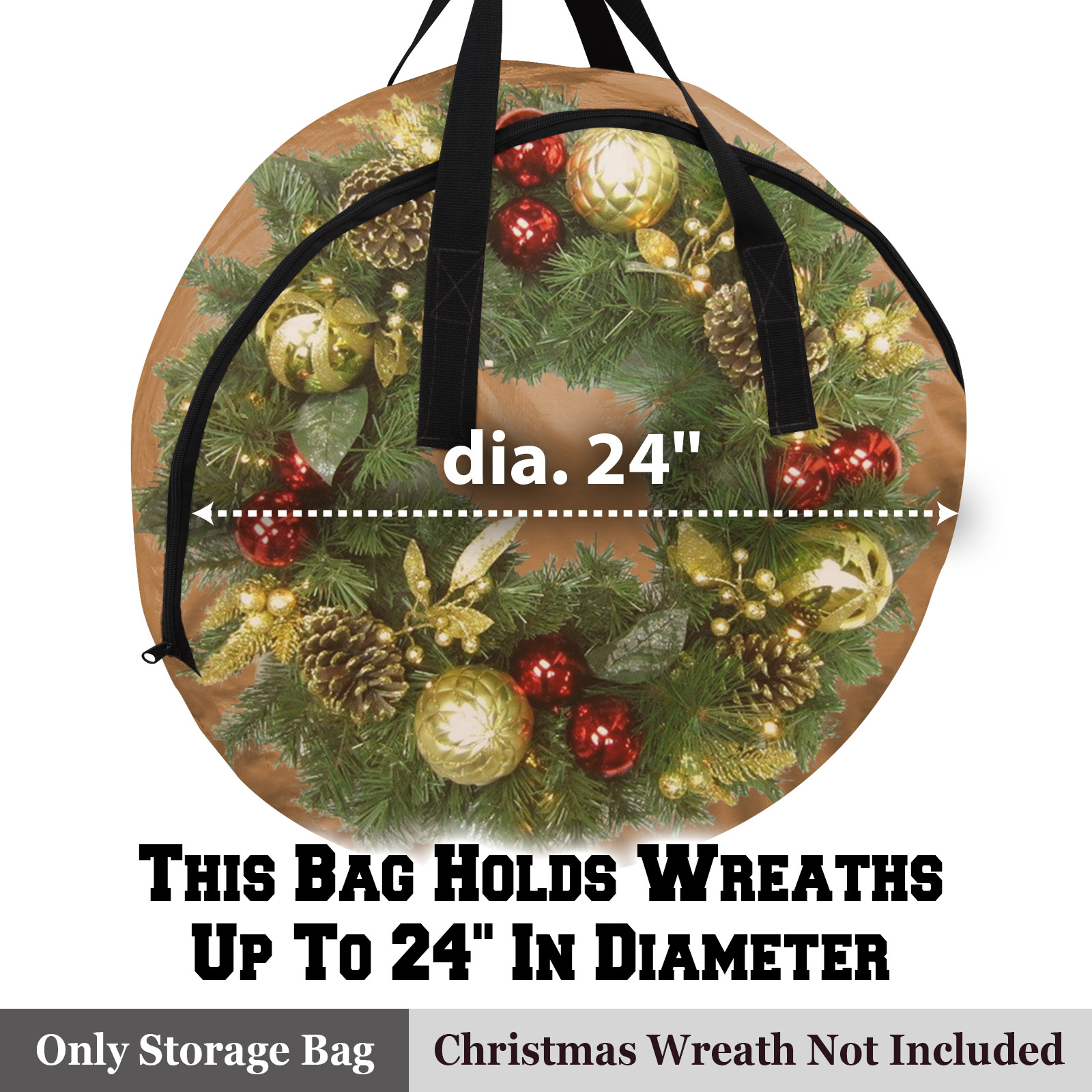 Sunrise Heavy Duty Christmas Wreath Storage Bag Xmas Holiday Wreath Storage Container for 24-Inch Wreaths (Tan)