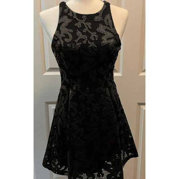 Romeo and Juliet BLACK Women's Faux Leather Mesh Fit & Flare Mini Dress, S