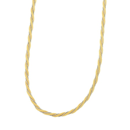 14K Yellow Gold Shiny 4mm Multi Twisted Stran d 2-Round Wheat Mesh Chain+2 Bead Chain Chain with Lobster Clasp
